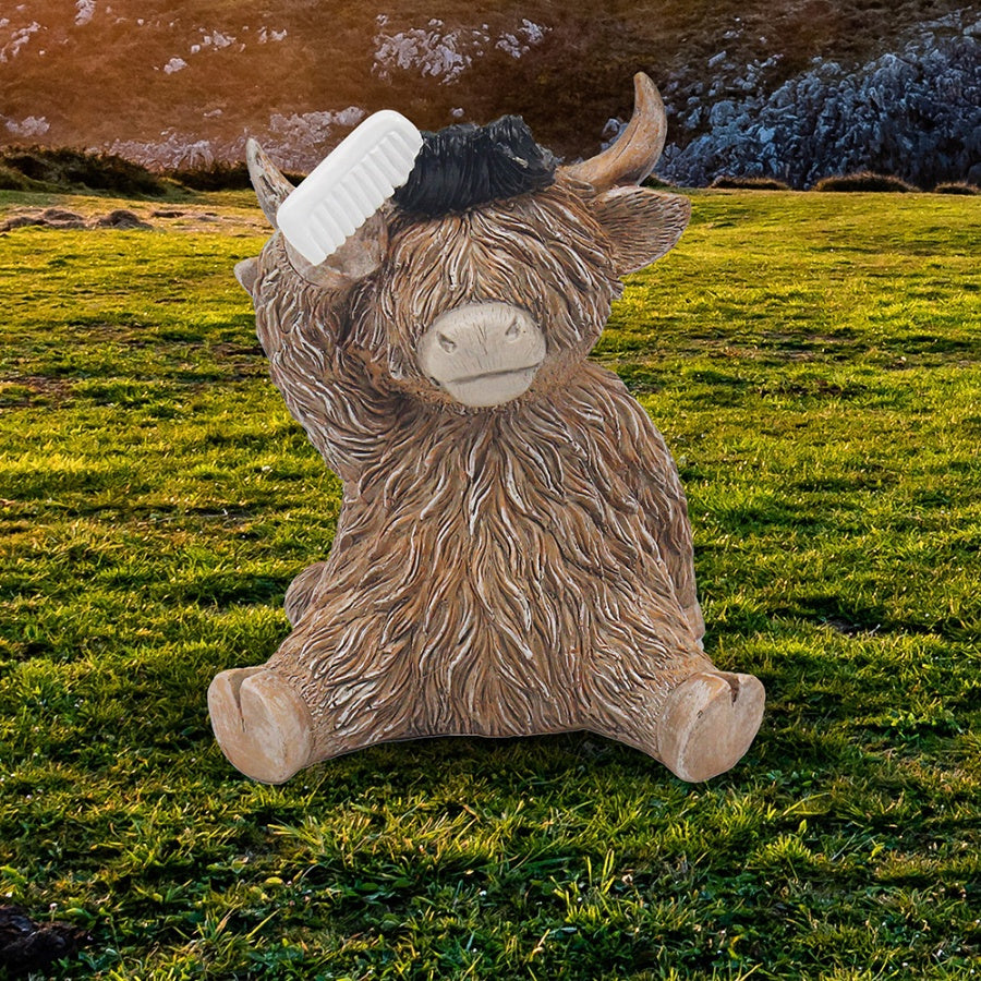 Quiff Slick Haired Resin Highland Cow Coo Figurine – a quirky, characterful gift for any home. Shop now to add playful charm to your décor.