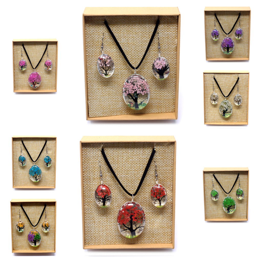 Real pressed flower jewellery sets, delicate and natural wearable designs