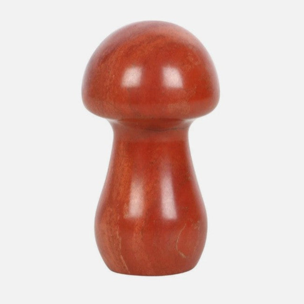 Red Jasper Crystal Mushroom Carving & Drawstring Bag