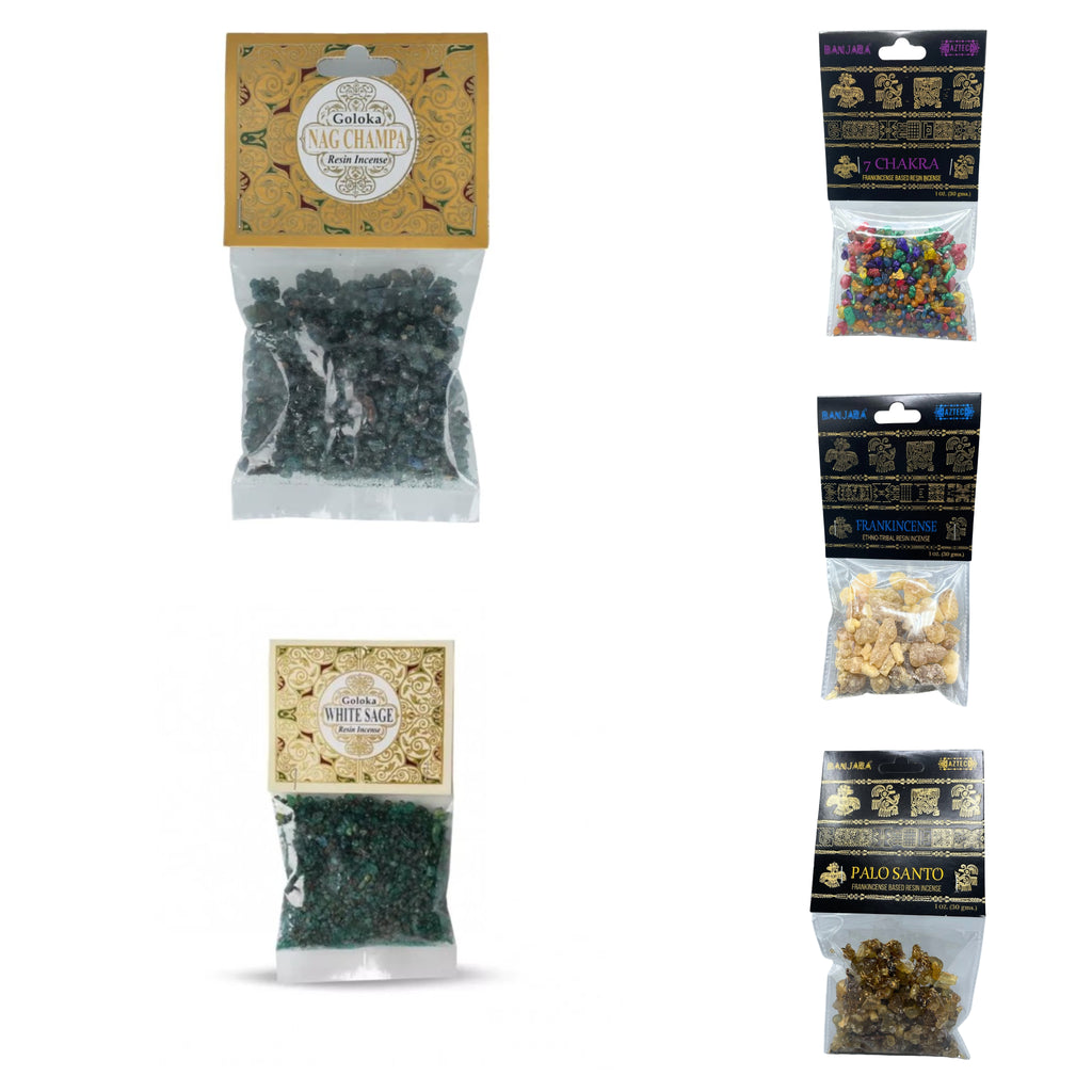 30g bag of natural resin incense, available in five fragrance varieties for incense burning, rituals, and aromatic use.
