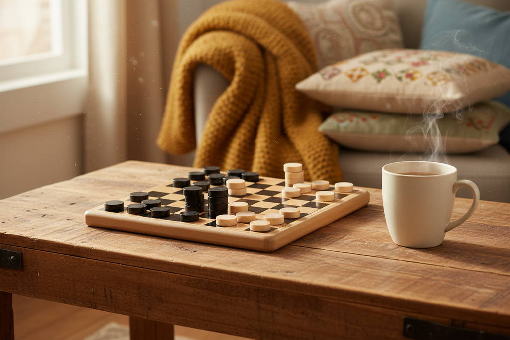 Retro Wooden Draughts Set Lifestyle