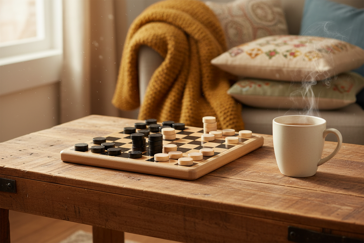 Retro Wooden Draughts Set Lifestyle