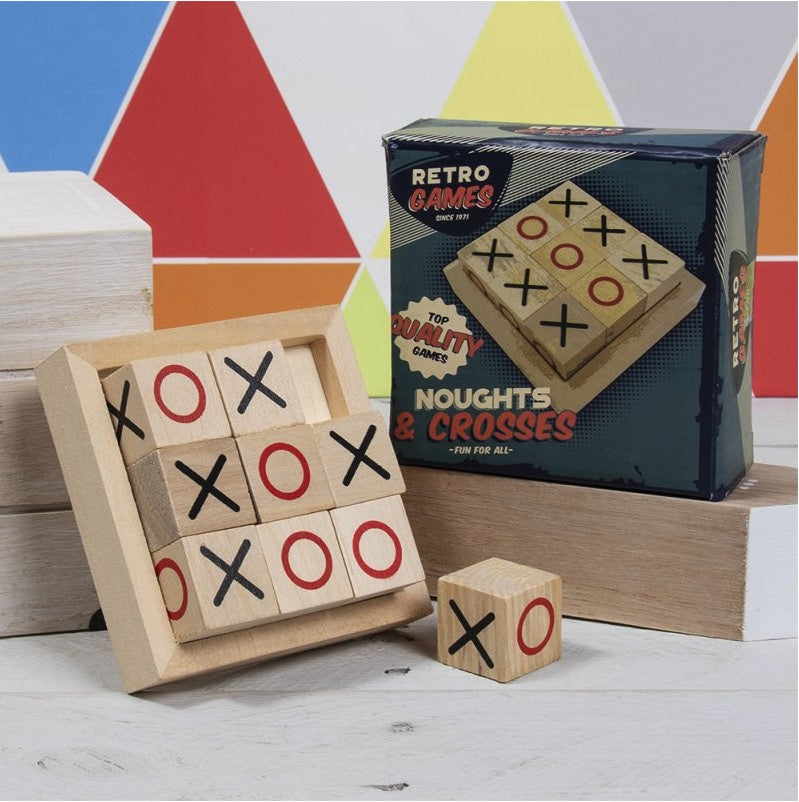 Retro wooden noughts and crosses game, simple and fun classic wooden board game
