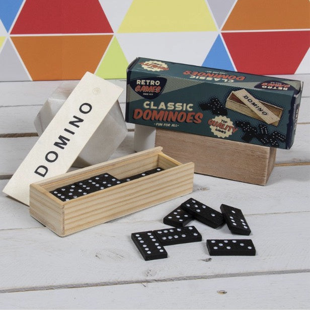Traditional wooden domino set, classic game for family fun and entertainment