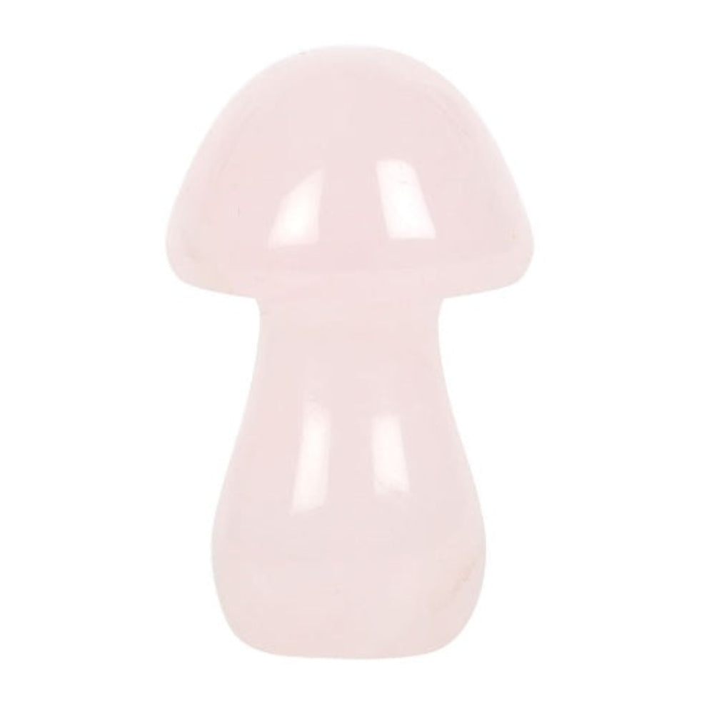 Rose Quartz Crystal Mushroom Carving & Drawstring Bag