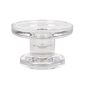 Round double ended glass candle holder designed for multiple candle styles with clear decorative glass finish.