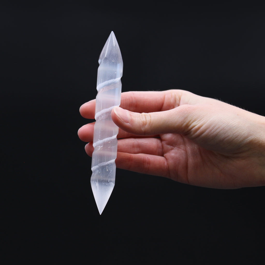 Selenite Double Point 16cm Spiral Wand