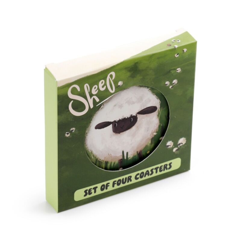 Woolly Sheep Themed Set Of 4 Cork Backed Coasters