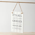 Funny wooden sign with “It’s all sh1ts and giggles” quote, humorous home decor piece