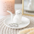 White ceramic cat trinket dish, ideal for jewellery and small keepsakes