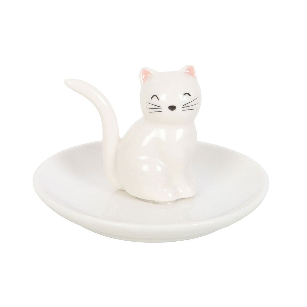 Ceramic White Cat Trinket Dish
