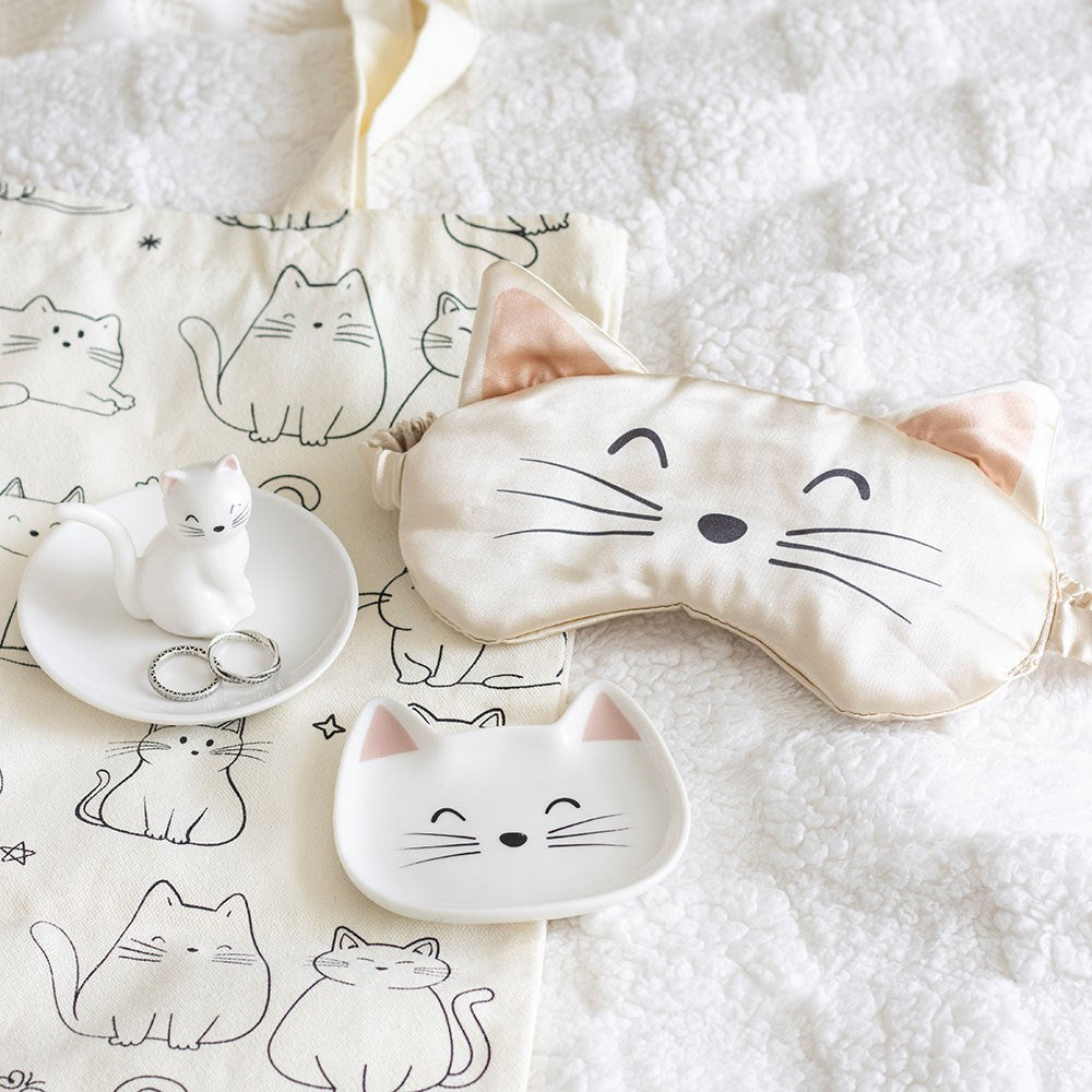 Ceramic White Cat Trinket Dish