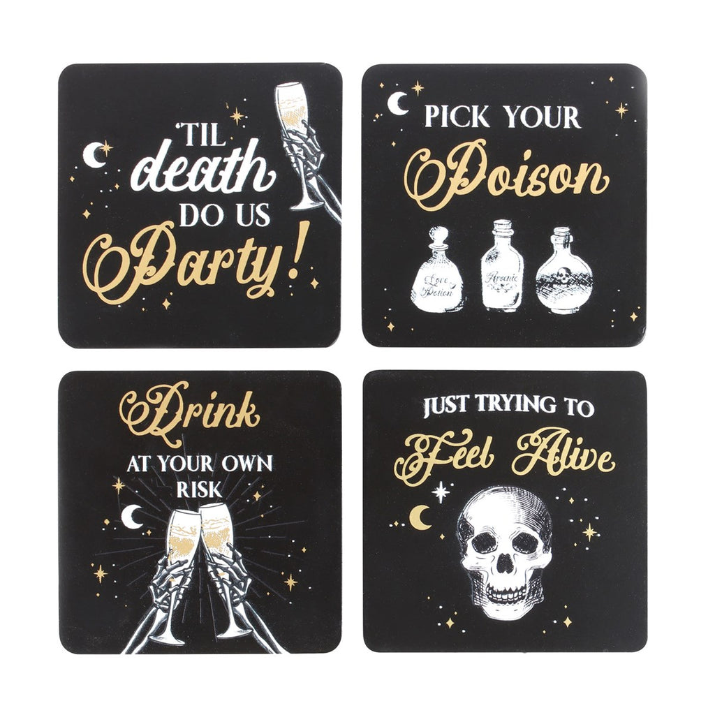 Skeleton Party Themed Set Of 4 Wooden Coasters