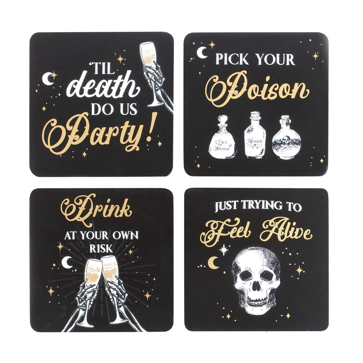 Skeleton Party Themed Set Of 4 Wooden Coasters