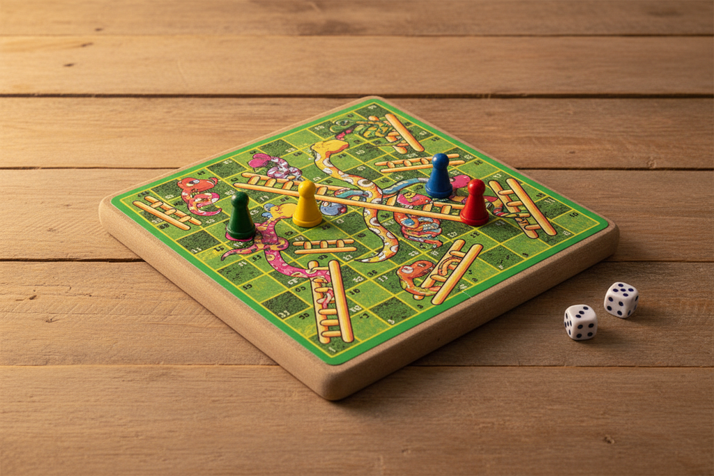 Snakes & Ladders Flat on Wood
