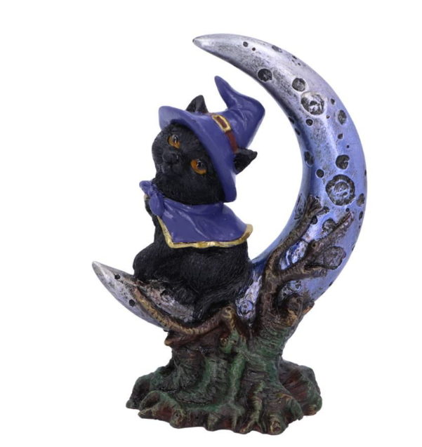 Sooky Witches Familiar Black Cat and Crescent Moon Figurine