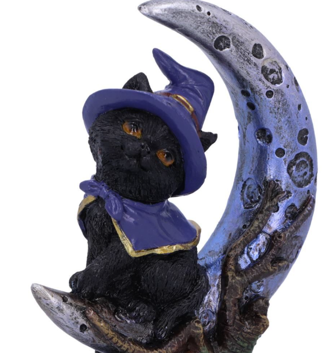 Sooky Witches Familiar Black Cat and Crescent Moon Figurine