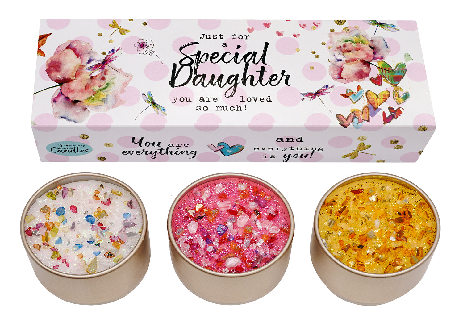 3 Pack Scented Glitter Candles - Various Slogans - Mum - Friend - Birthday Etc