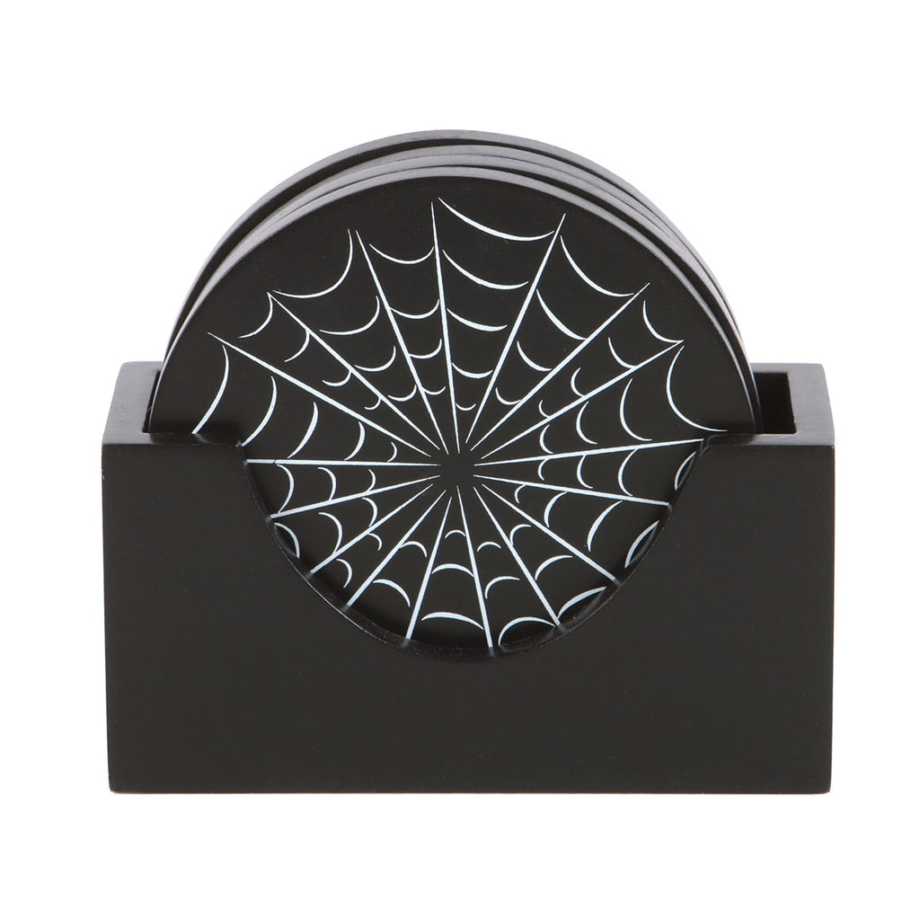 Spiderweb Design Wooden Coaster Set