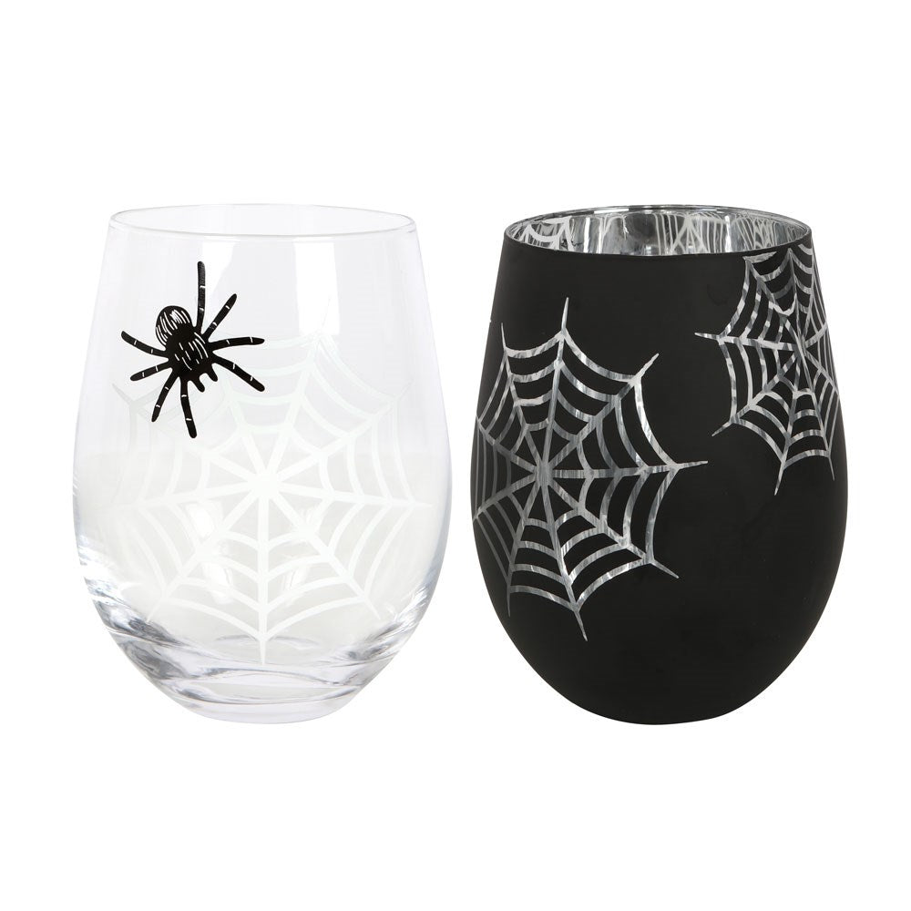 Set Of 2 Spiderweb Stemless Wine Glasses