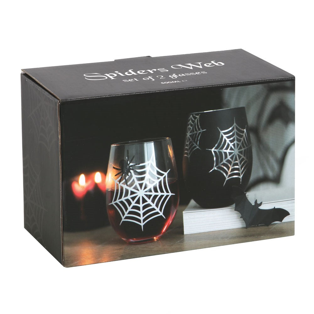 Set Of 2 Spiderweb Stemless Wine Glasses