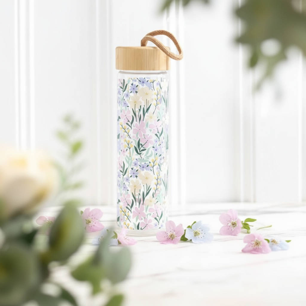 Spring Floral Water Bottle - Marble