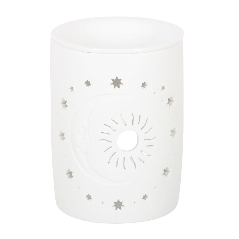 Sun & Moon Cut-Out Matt White Oil Burner & Wax Warmer