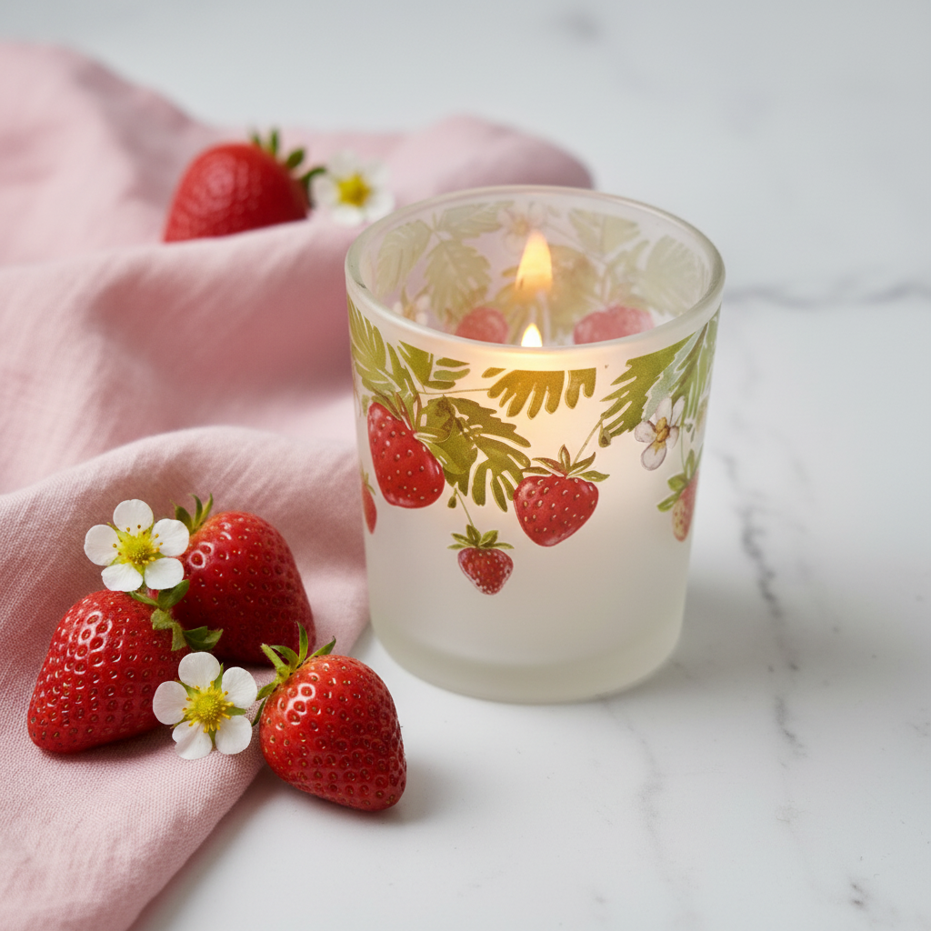 Strawberry Votive - Marble & Pink Linen