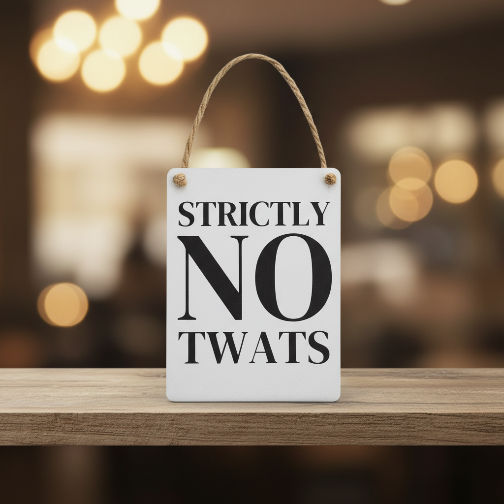 Strictly No Twats Sign – Wooden Shelf