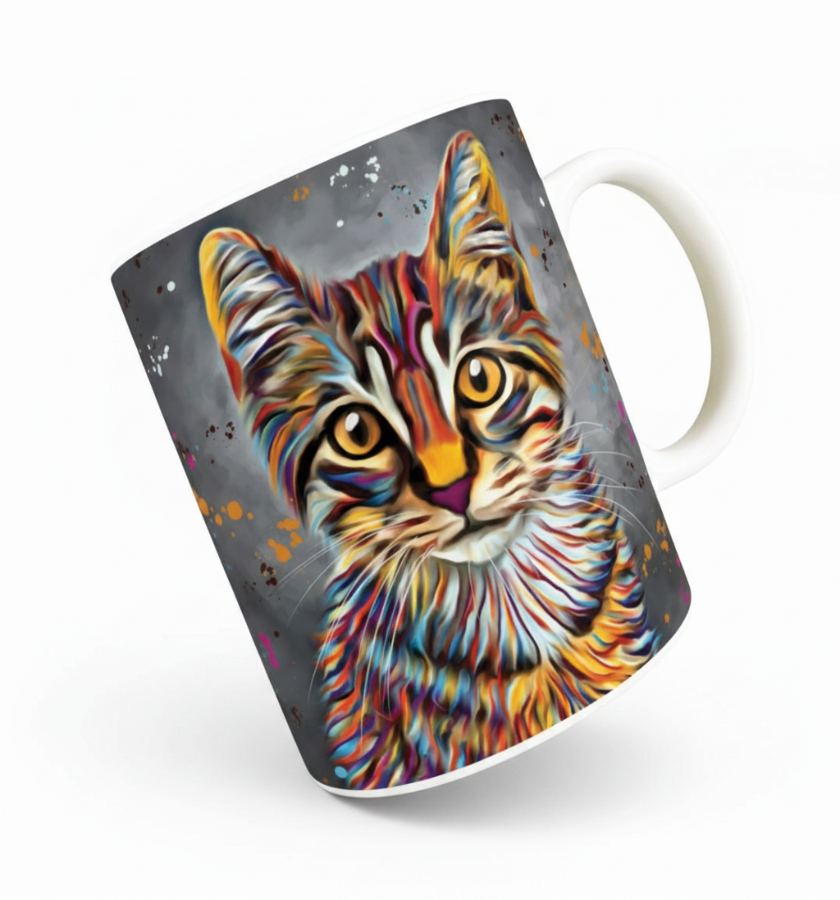Colourful Tabby Cat Ceramic Mug Designed By Deborah Barker
