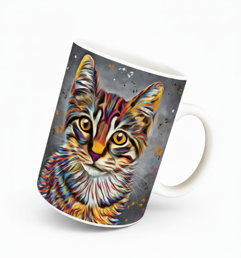 Colourful Tabby Cat Ceramic Mug Designed By Deborah Barker