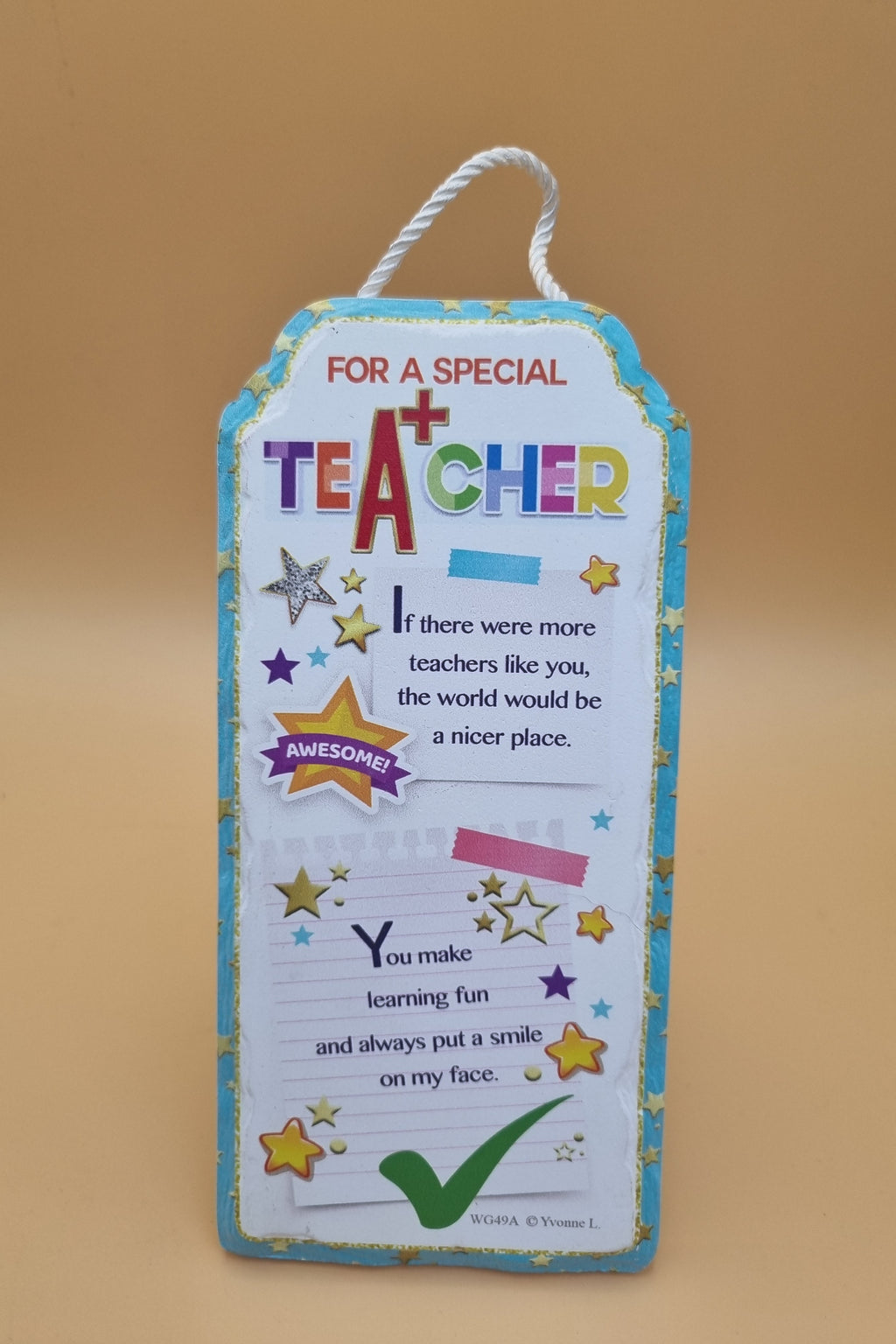Freestanding ceramic plaque featuring “For A Special Teacher” message with decorative appreciation design.