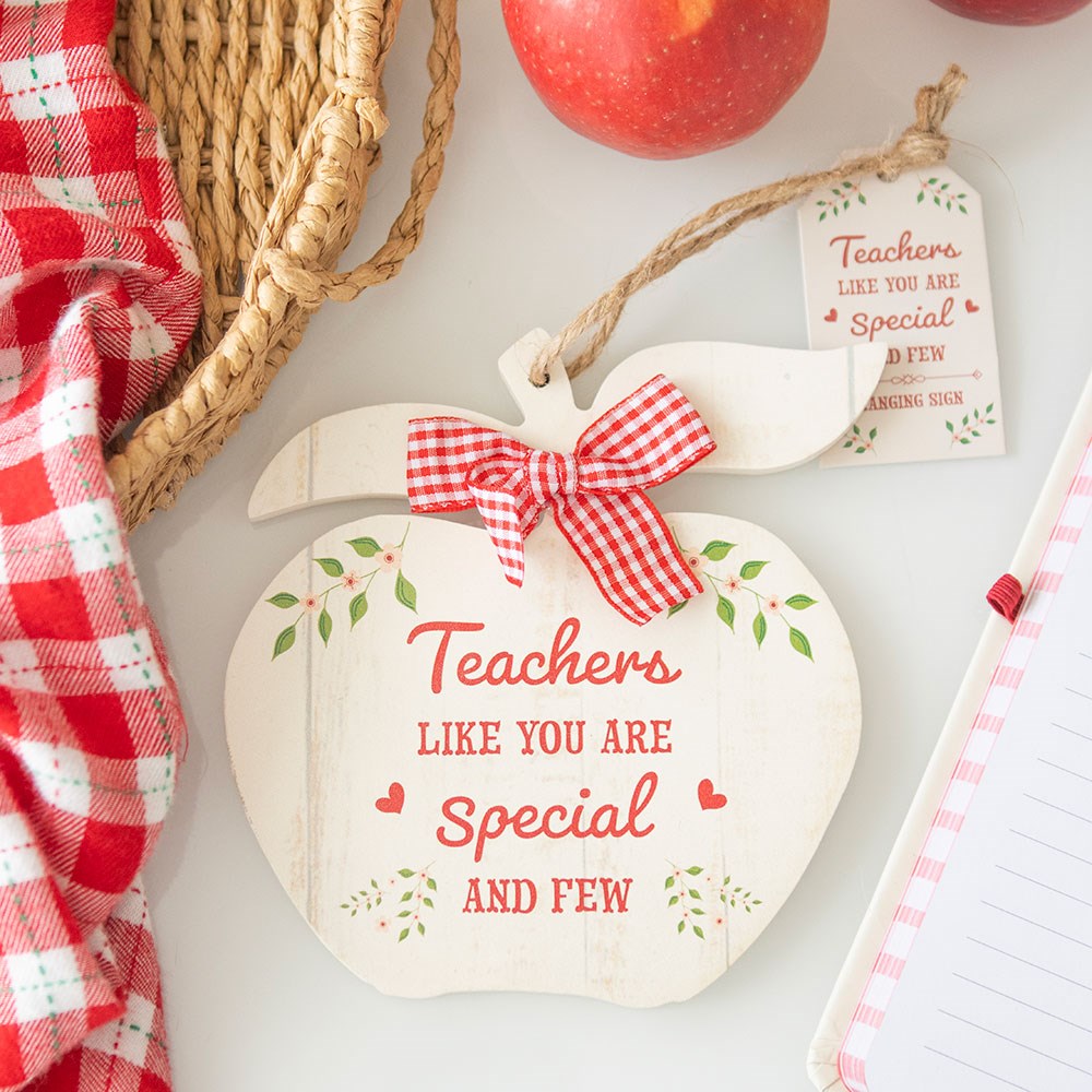 Shaped wooden sign featuring “Teachers Like You Are Special” message with decorative appreciation design.