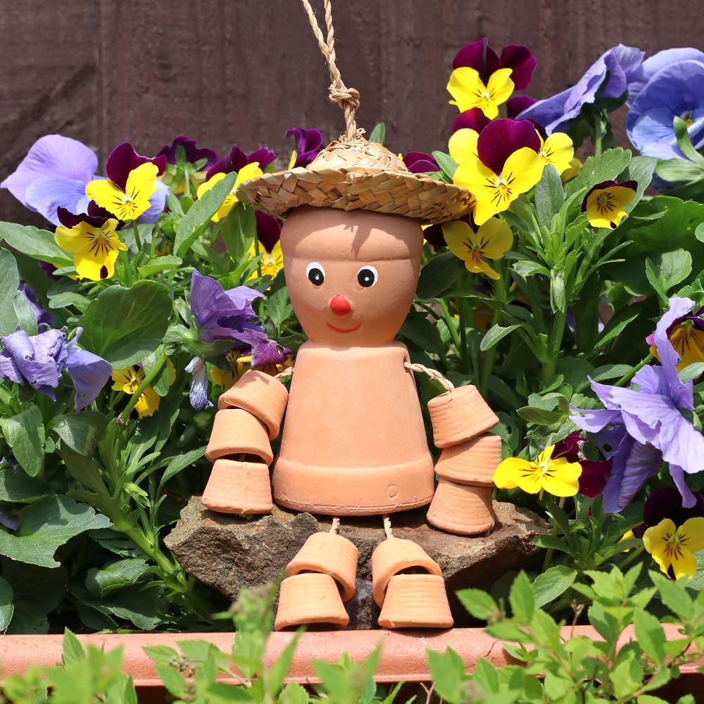 Terracotta plant pot man garden ornament, a quirky and fun outdoor decoration
