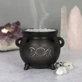 Triple moon cauldron incense cone holder with mystical design, ideal for spiritual decor and rituals