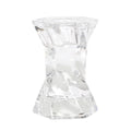 Twisted glass candle holder designed to hold both dinner candles and tealights with decorative clear glass finish.