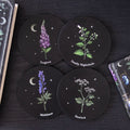 Poisonous plants MDF coaster set with botanical illustrations, ideal for protecting surfaces in style