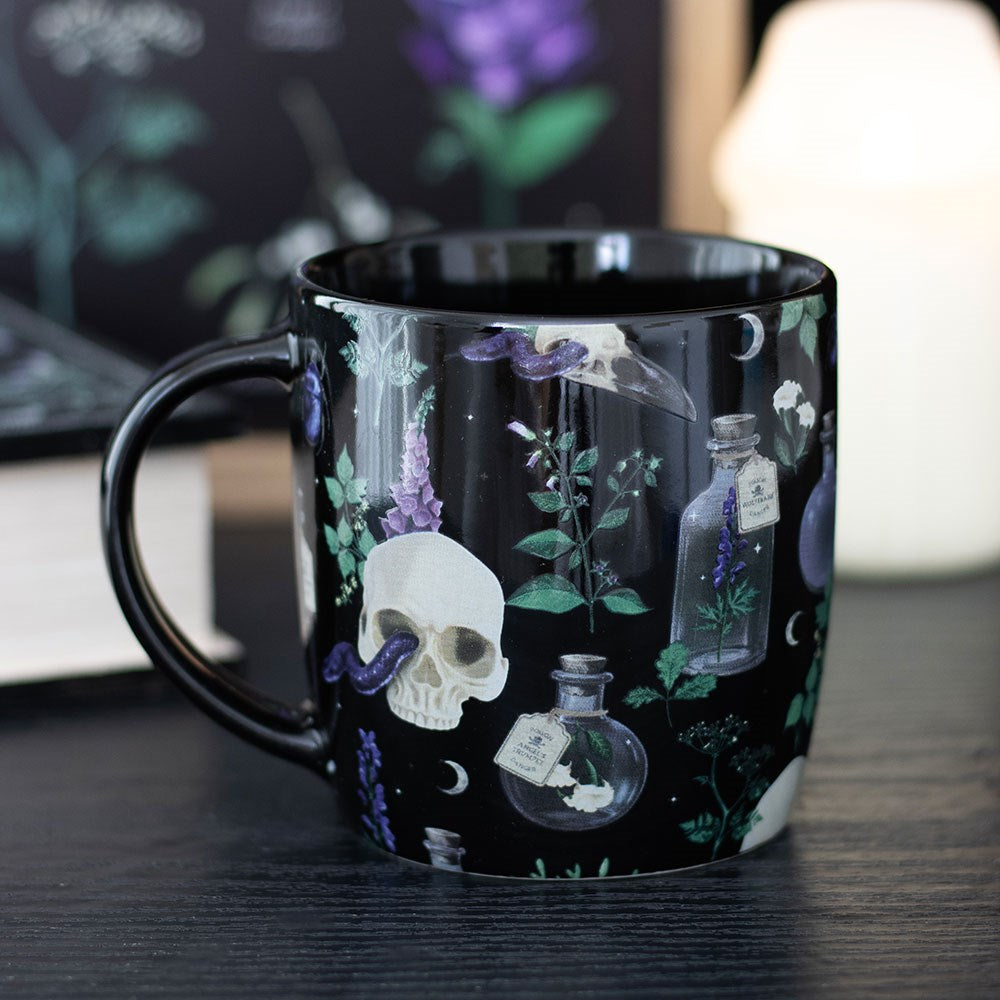 Venom and vines print ceramic mug with dark botanical design, ideal for tea, coffee, or gothic decor