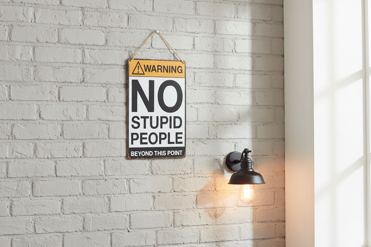 Warning No Stupid People Metal Sign - Lifestyle v2