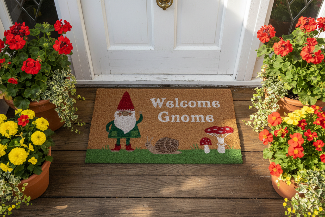 Welcome Gnome Doormat Lifestyle Image - Top Down