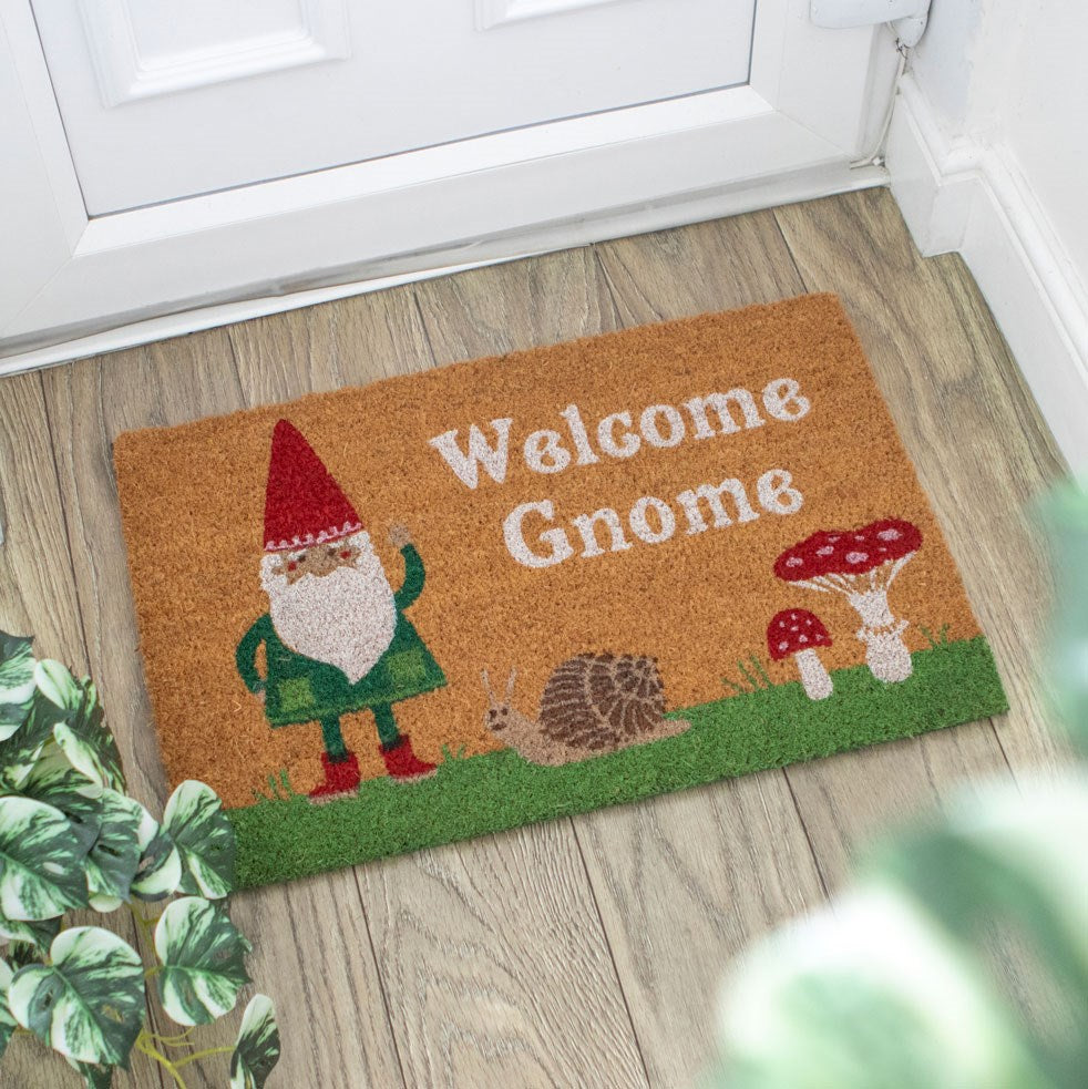 Welcome gnome natural coir doormat, a fun and rustic entrance accessory