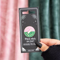 Which Witch Are You enamel spinning pin badge with Good Witch and Bad Witch sections and a spinning arrow pointer, displayed on a decorative black card backing