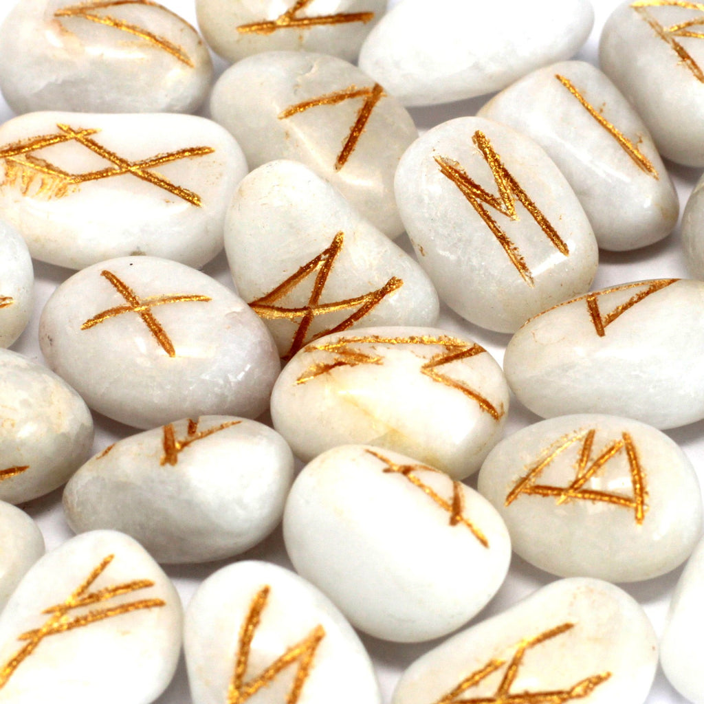 White Agate Indian Rune Stone Set