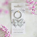 White butterfly metal and enamel keyring, delicate and elegant accessory for keys or bags
