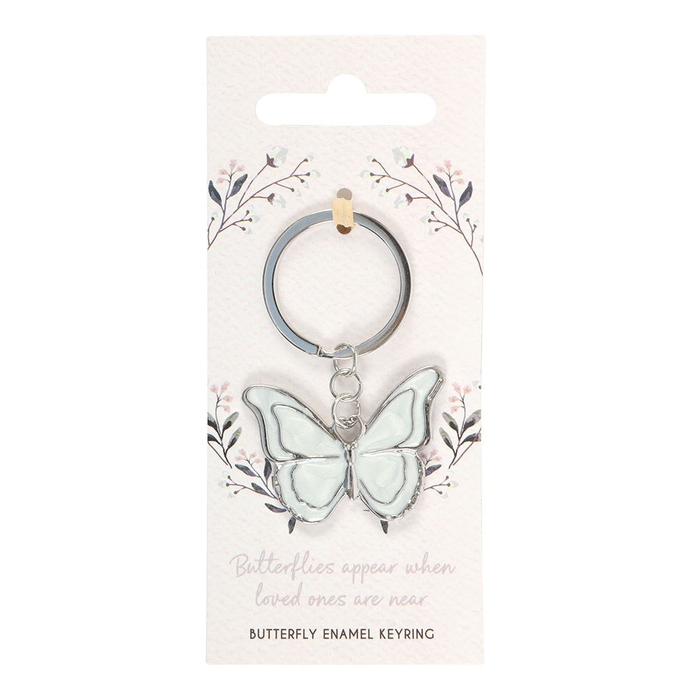 White Butterfly Metal & Enamel Keyring