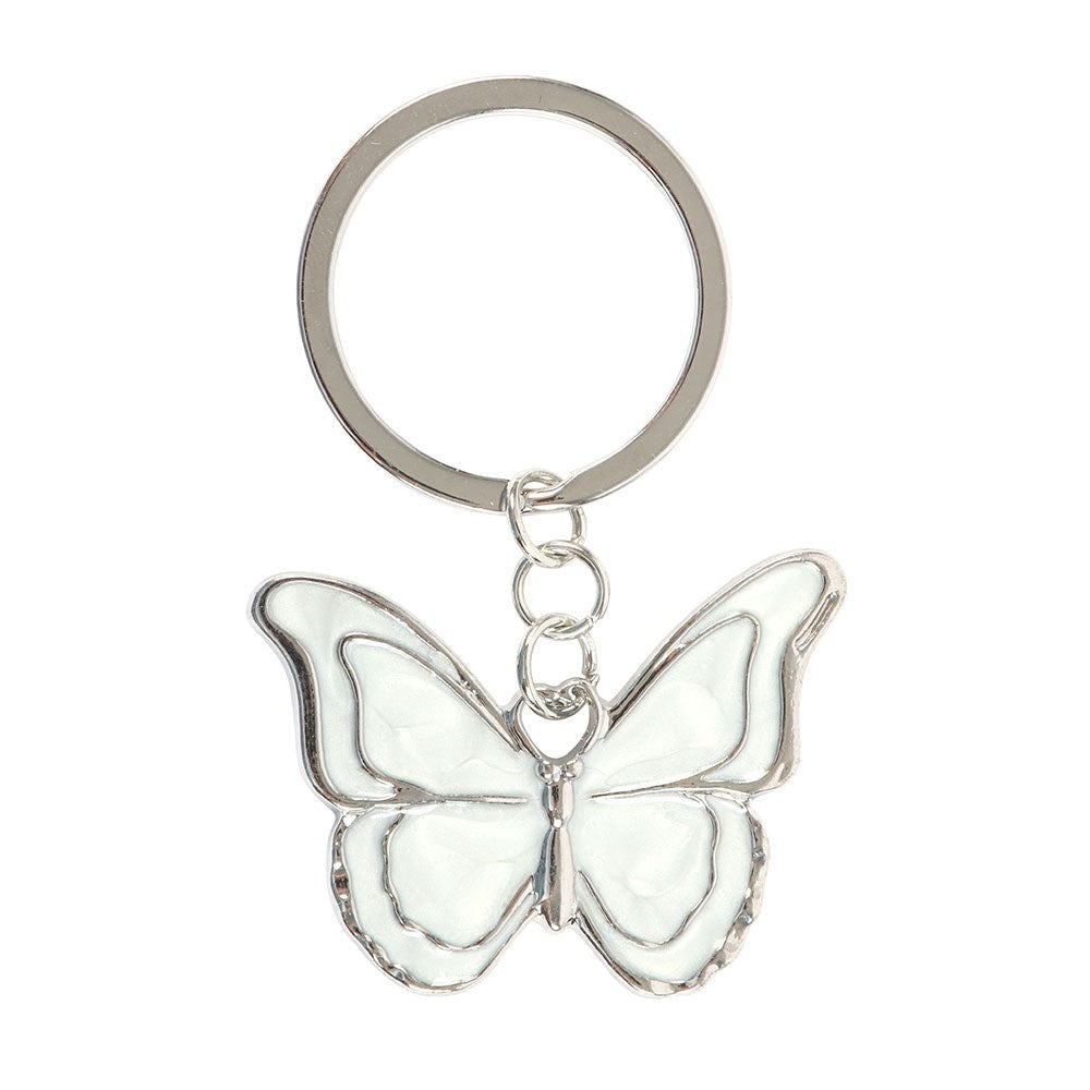 White Butterfly Metal & Enamel Keyring
