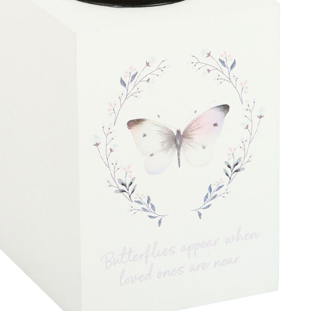 Butterflies Appear Remembrance Wooden Tealight Holder