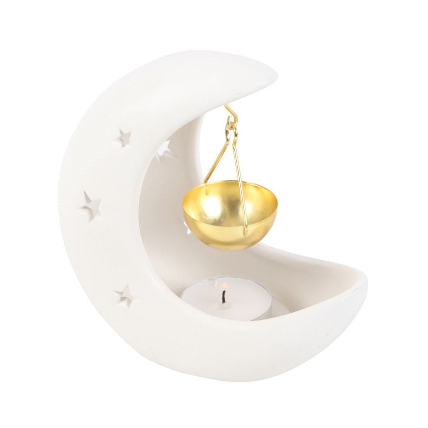 White Ceramic Crescent Moon Oil Burner & Wax Melter