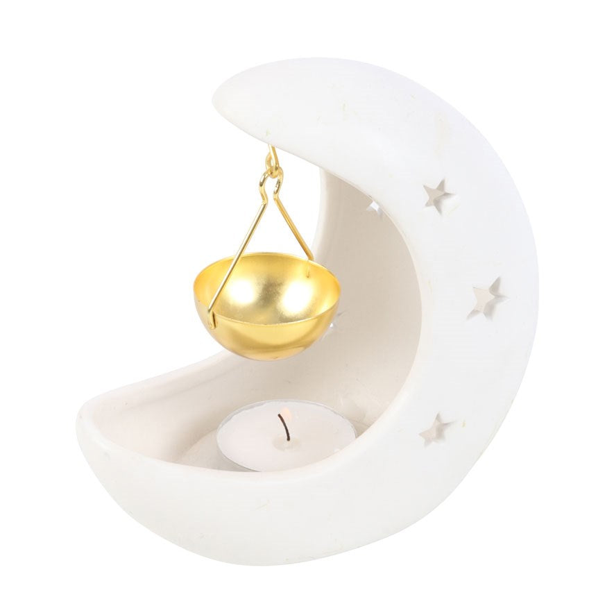 White Ceramic Crescent Moon Oil Burner & Wax Melter