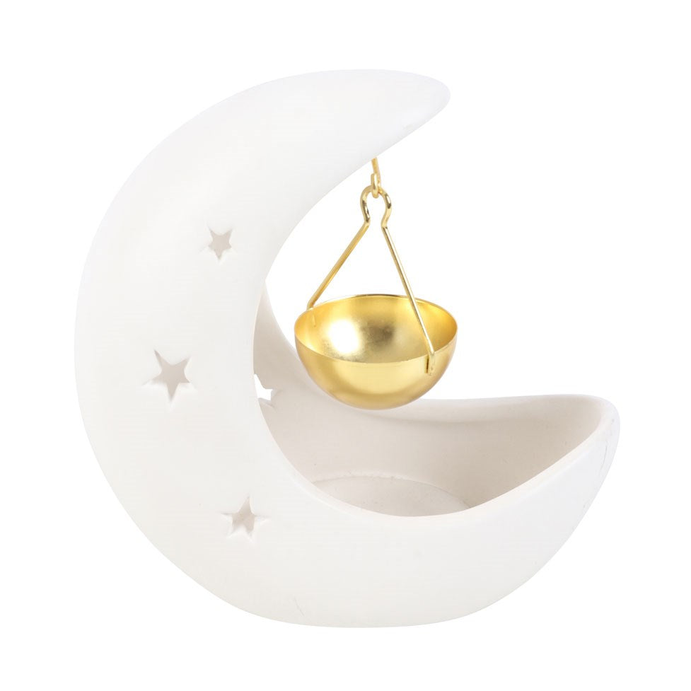 White Ceramic Crescent Moon Oil Burner & Wax Melter